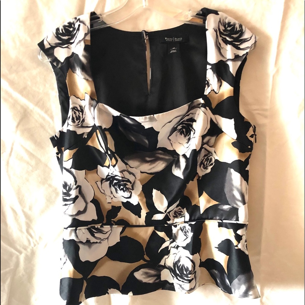 White House Black Market Black and Gold Floral Blouse